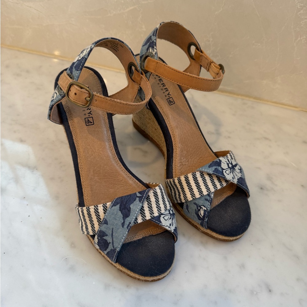 Sperry Navy Floral Wedges